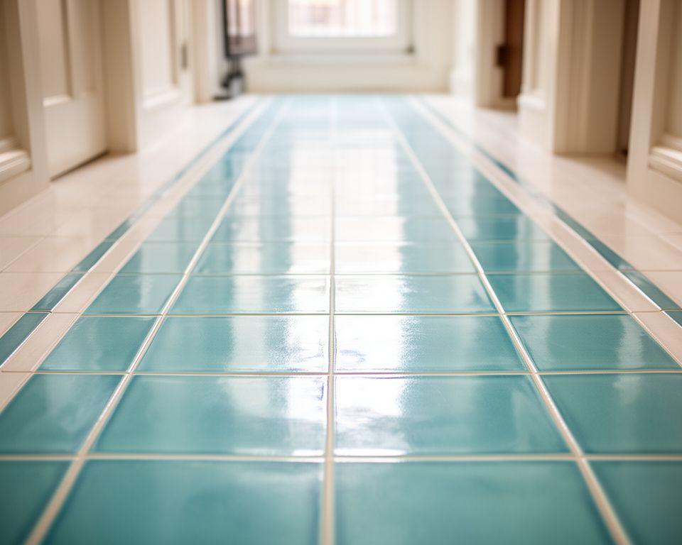 Freshly restored ceramic floor in a bright New York entry hall with clean grout lines and a glossy finish