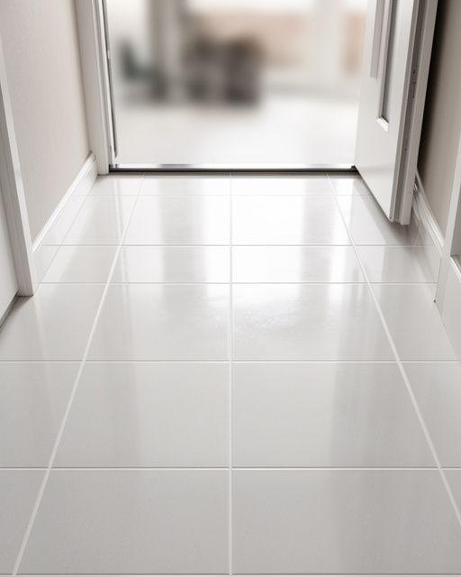 Apartment entryway ceramic tiles with crisp grout and a brighter polished look after restoration